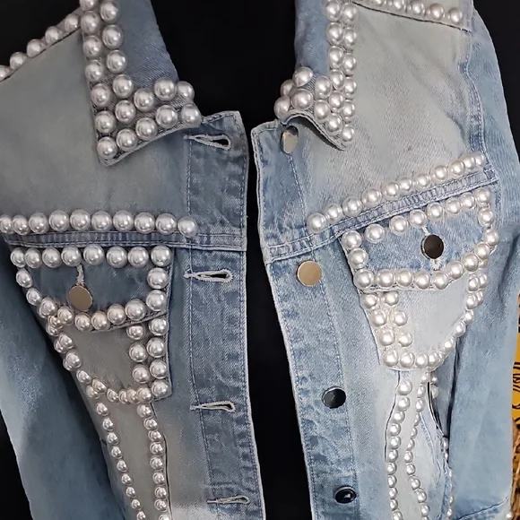 Pearl Embellished Denim Jacket - Picture 4 of 11